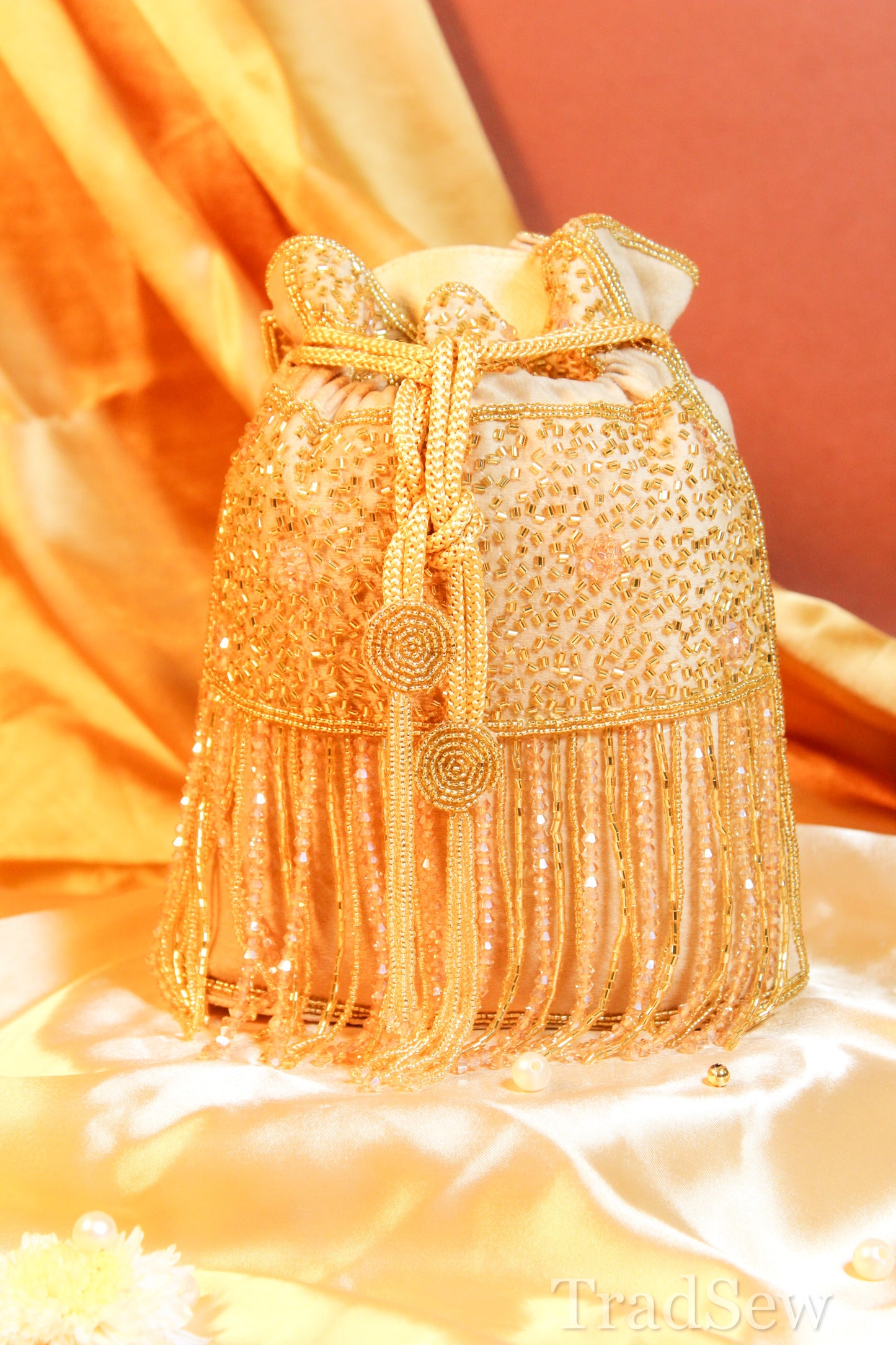 Trisha Peach Designer Handcrafted Potli For Women