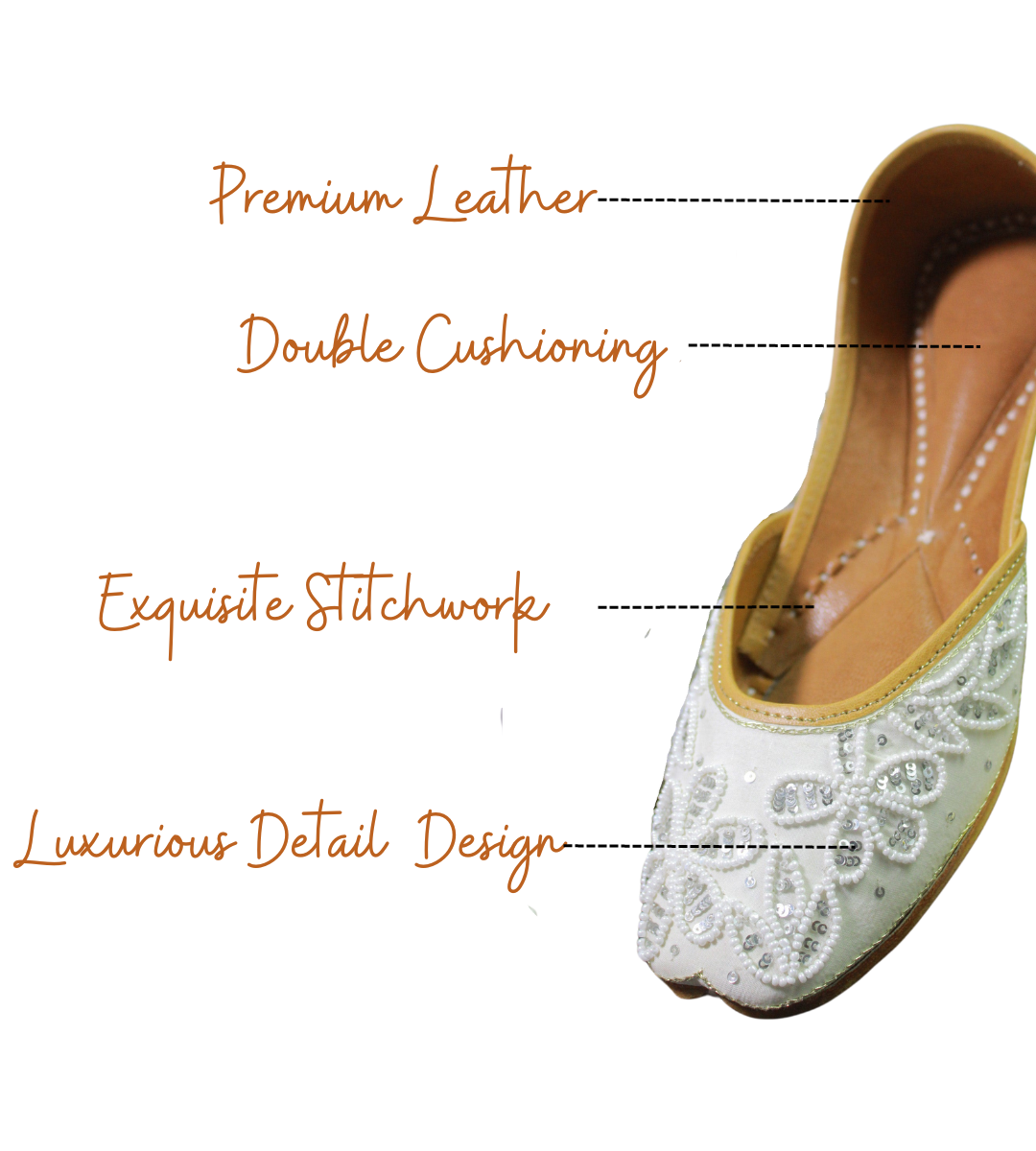 feature highlights of aalamzeb white punjabi jutti for ladies by tradsew
