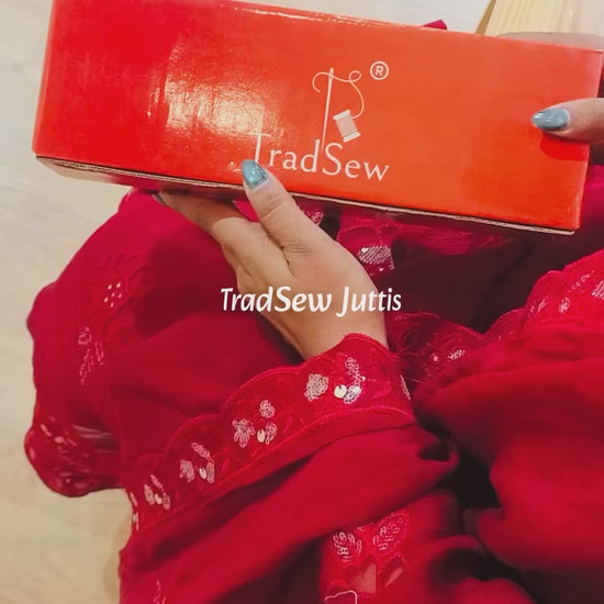 Red Maroon Punjabi jutti for women with dabkawork embroidery