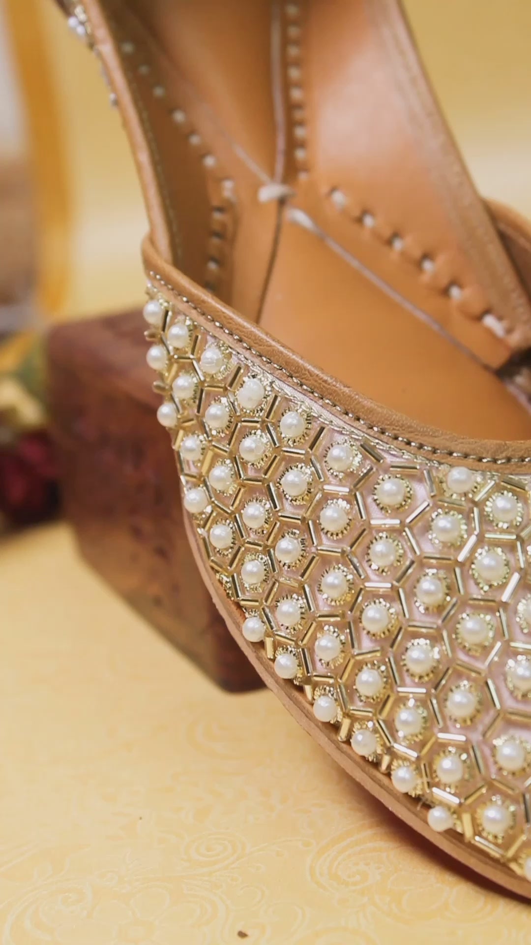 Pink and Gold Premium Leather Punjabi Handcrafted Juttis for women by tradsew
