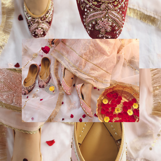 Bridal jutti for women -  pink velvet juttis for brides and bridesmaids - Tradsew